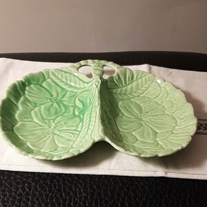 Vintage SHORTER ENGLAND green Floral Divided Serving Dish 9"